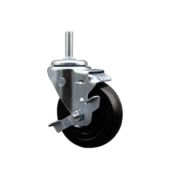 4 Inch Hard Rubber Wheel Swivel 34 Inch Threaded Stem Caster with Brake SCC